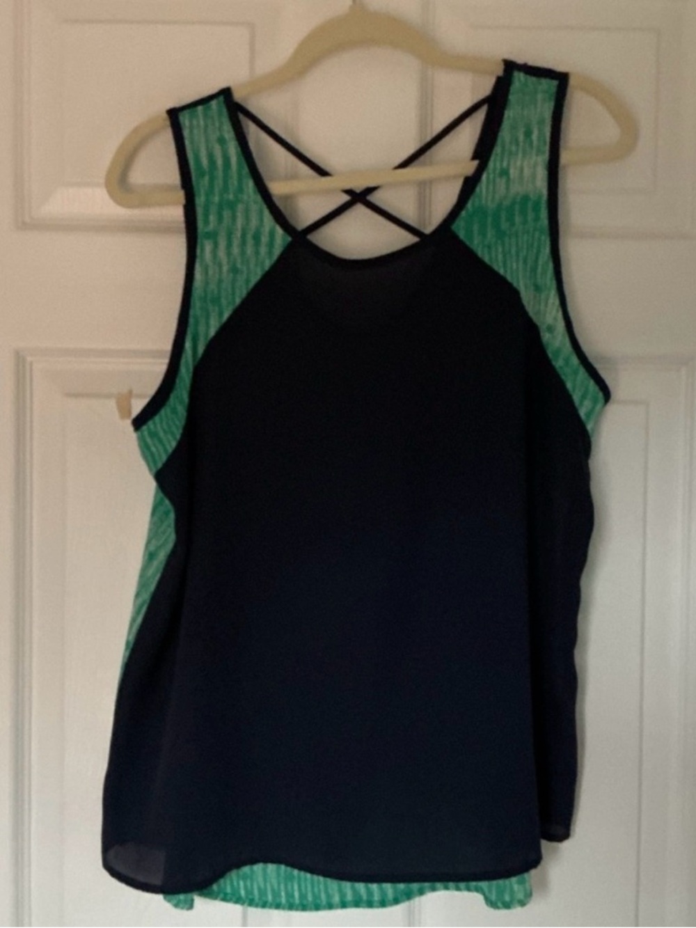 Papermoon Navy Blue & Green Crisscross Tank Top